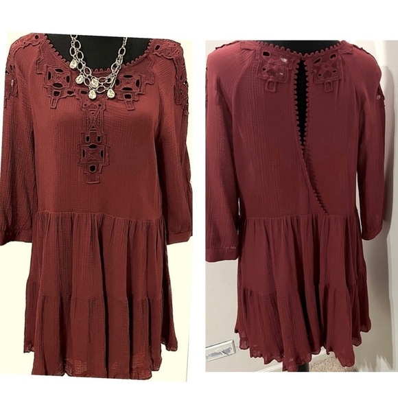 Free People Scarlet lace embroidered eyelet cotton boho mini dress. Peasant. M - Picture 2 of 12